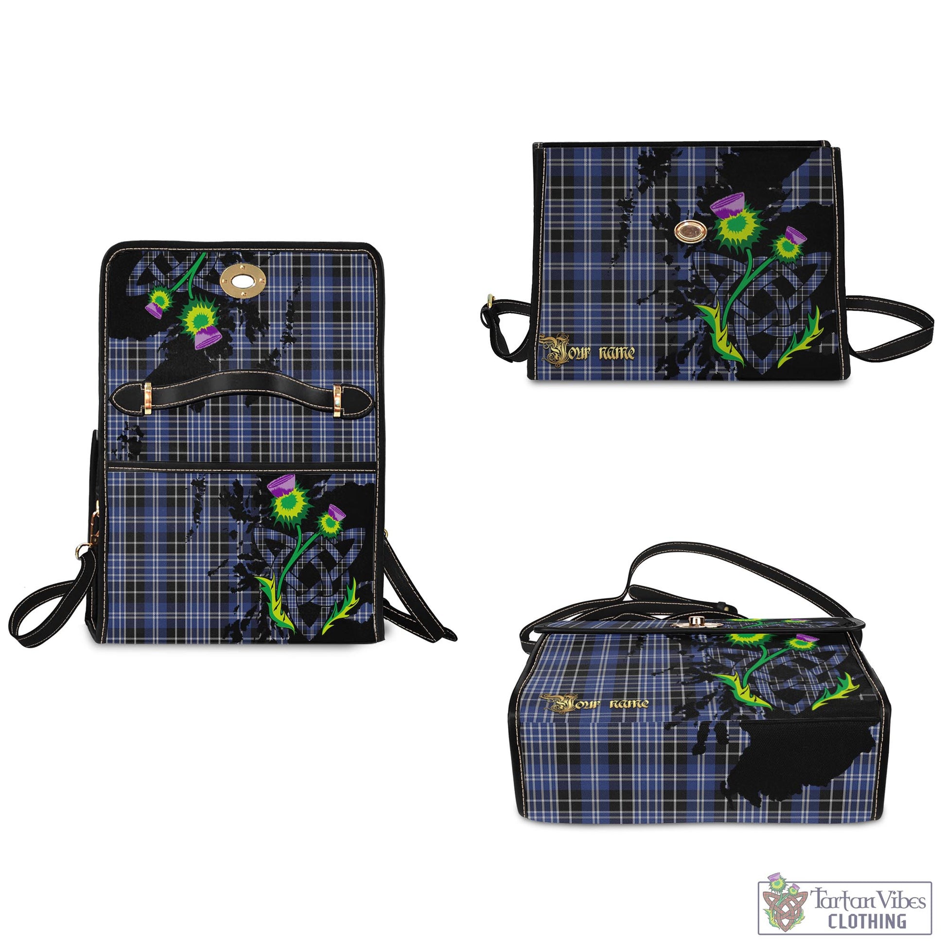 Tartan Vibes Clothing Clark Tartan Waterproof Canvas Bag with Scotland Map and Thistle Celtic Accents