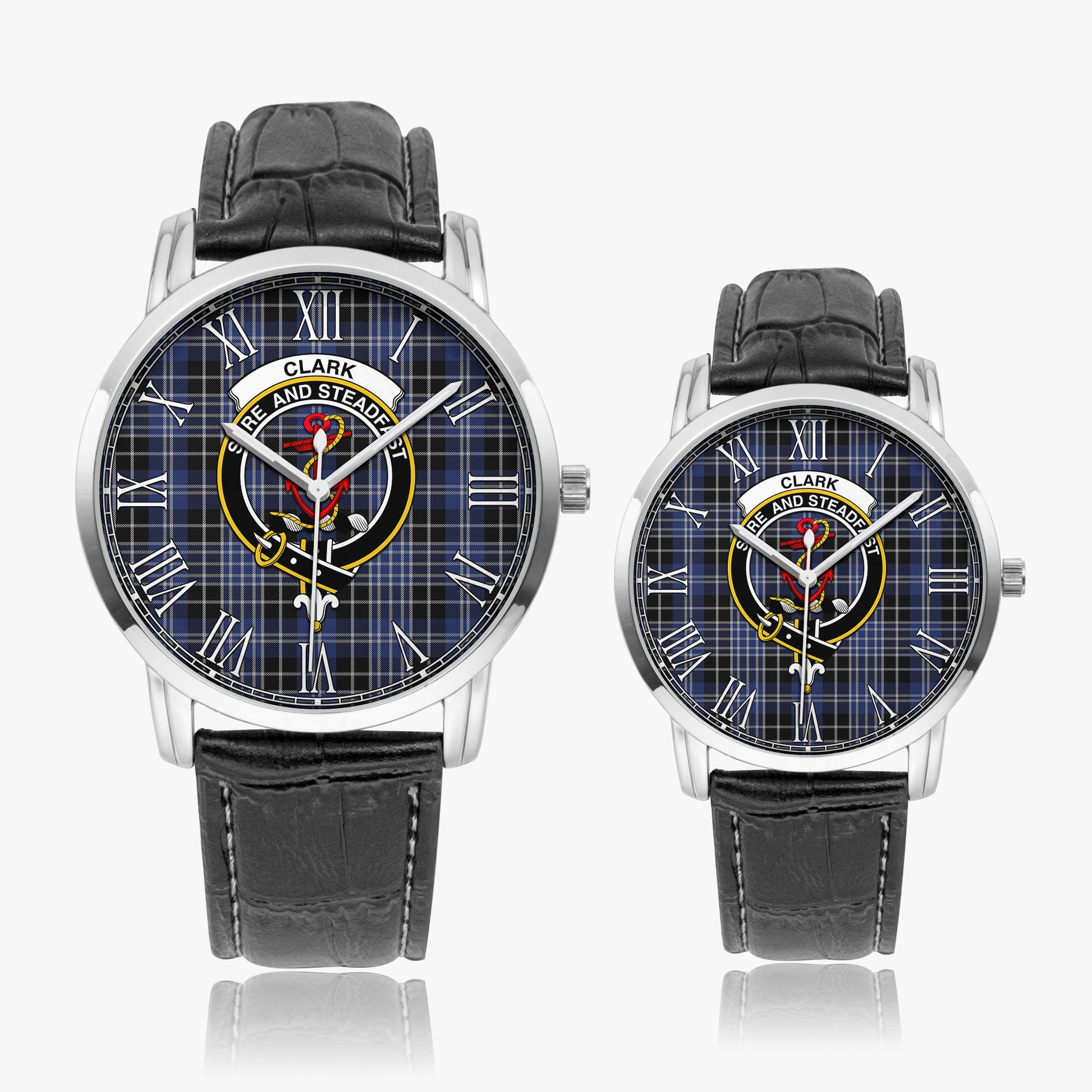 Clark Tartan Family Crest Leather Strap Quartz Watch - Tartanvibesclothing