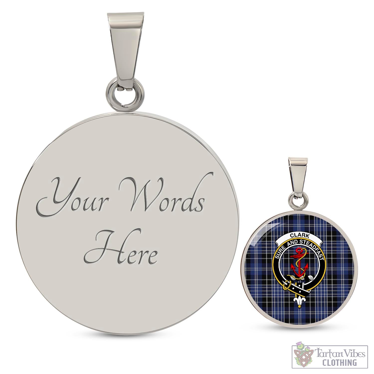 Tartan Vibes Clothing Clark Tartan Circle Necklace with Family Crest