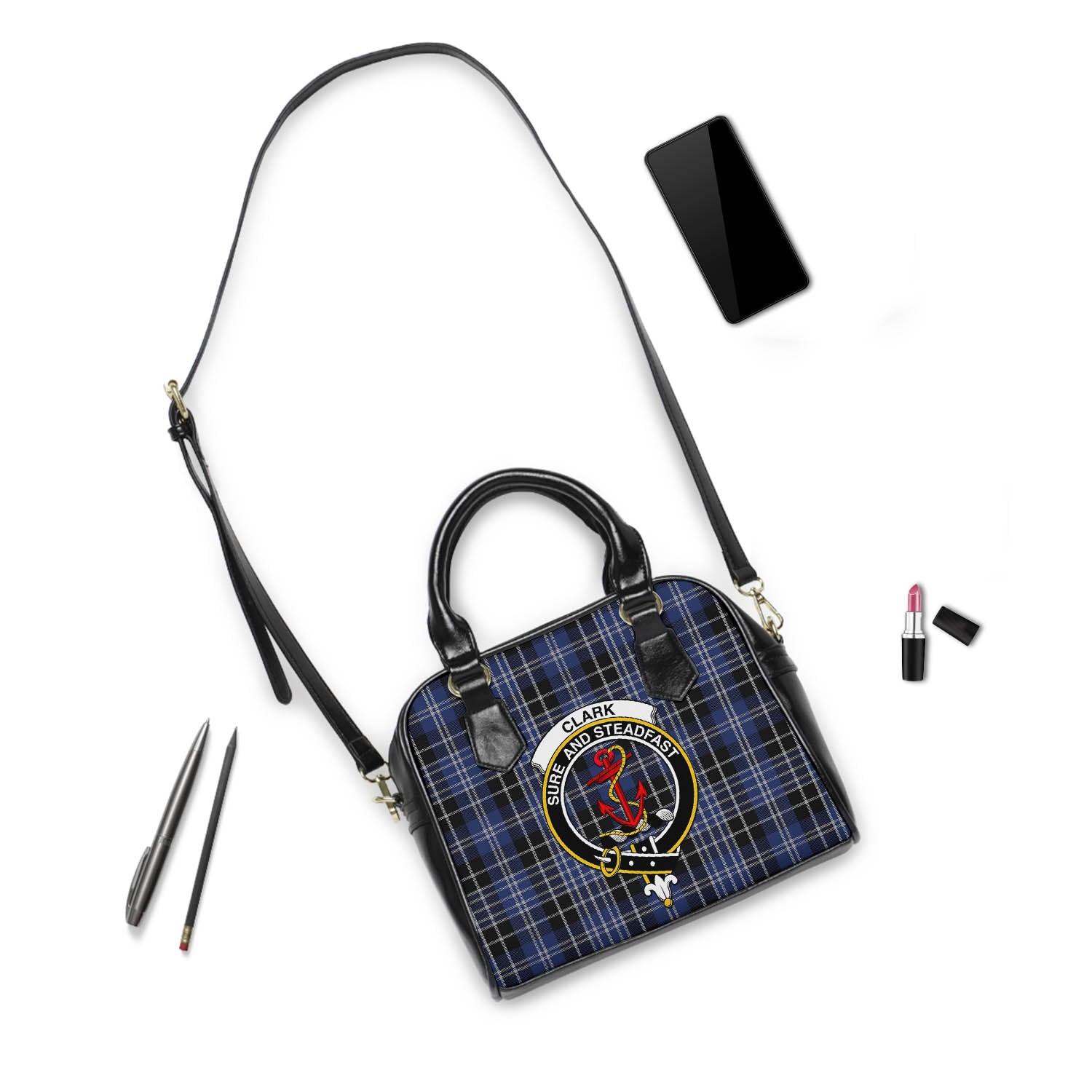 Clark Tartan Shoulder Handbags with Family Crest - Tartanvibesclothing