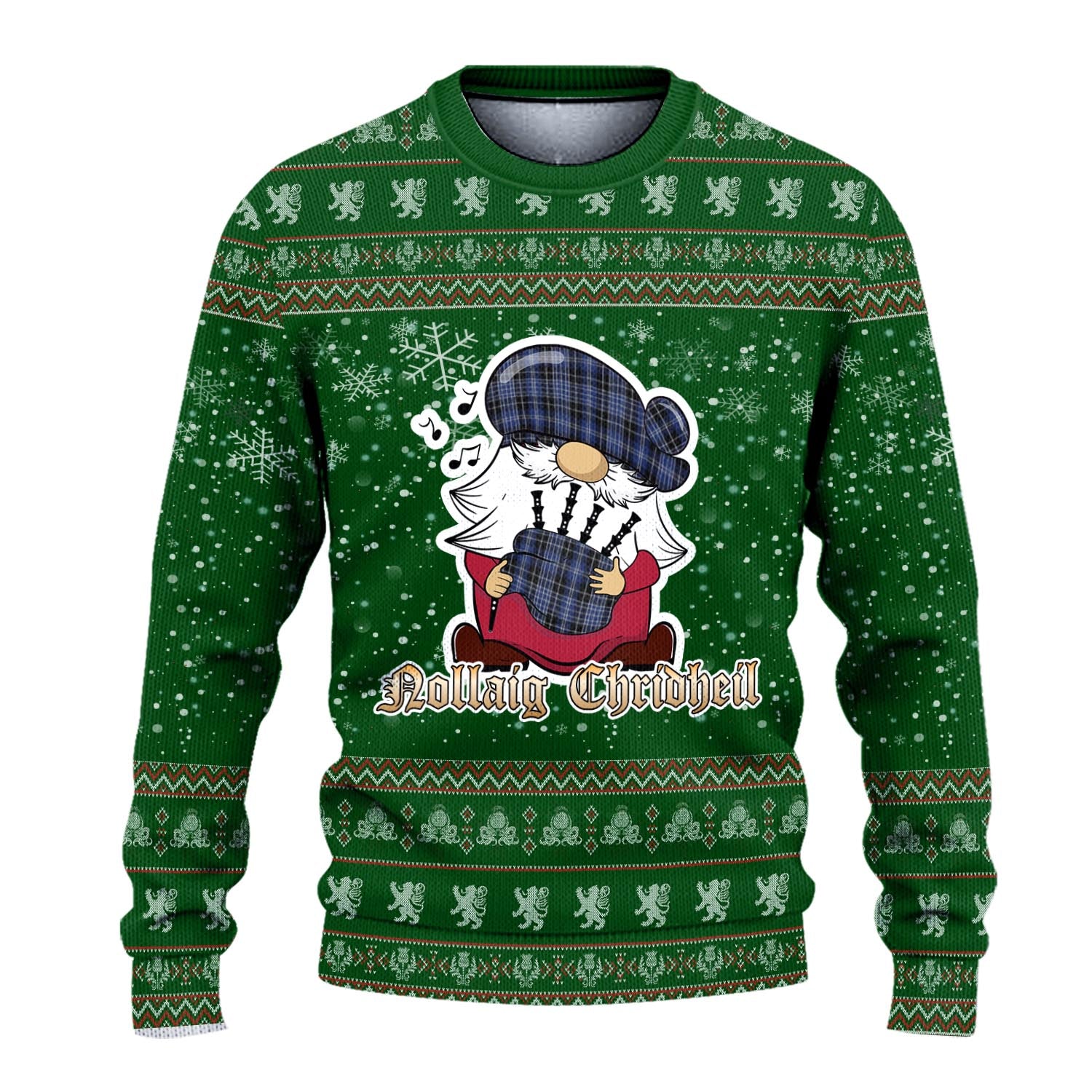 Clark Clan Christmas Family Knitted Sweater with Funny Gnome Playing Bagpipes - Tartanvibesclothing