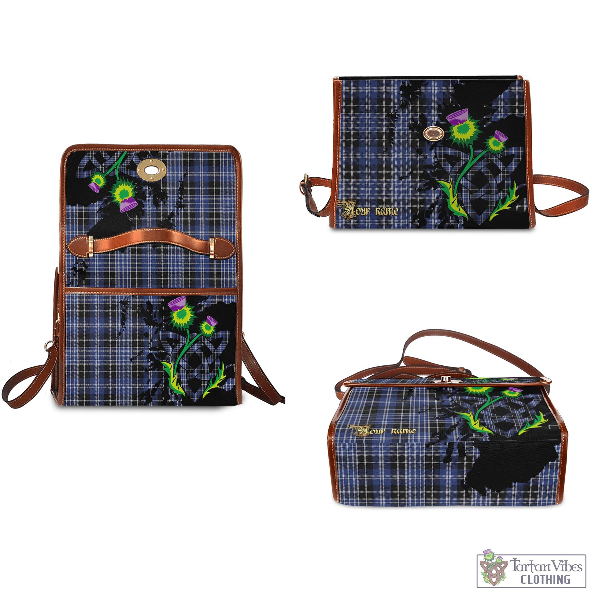 Tartan Vibes Clothing Clark Tartan Waterproof Canvas Bag with Scotland Map and Thistle Celtic Accents