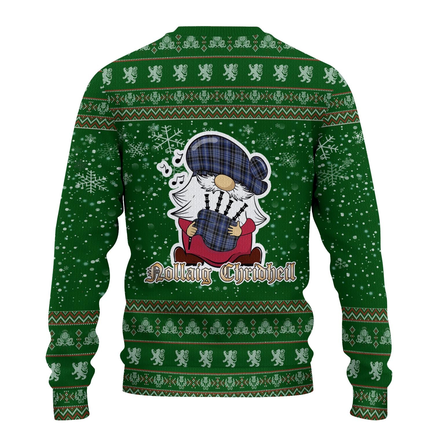 Clark Clan Christmas Family Knitted Sweater with Funny Gnome Playing Bagpipes - Tartanvibesclothing