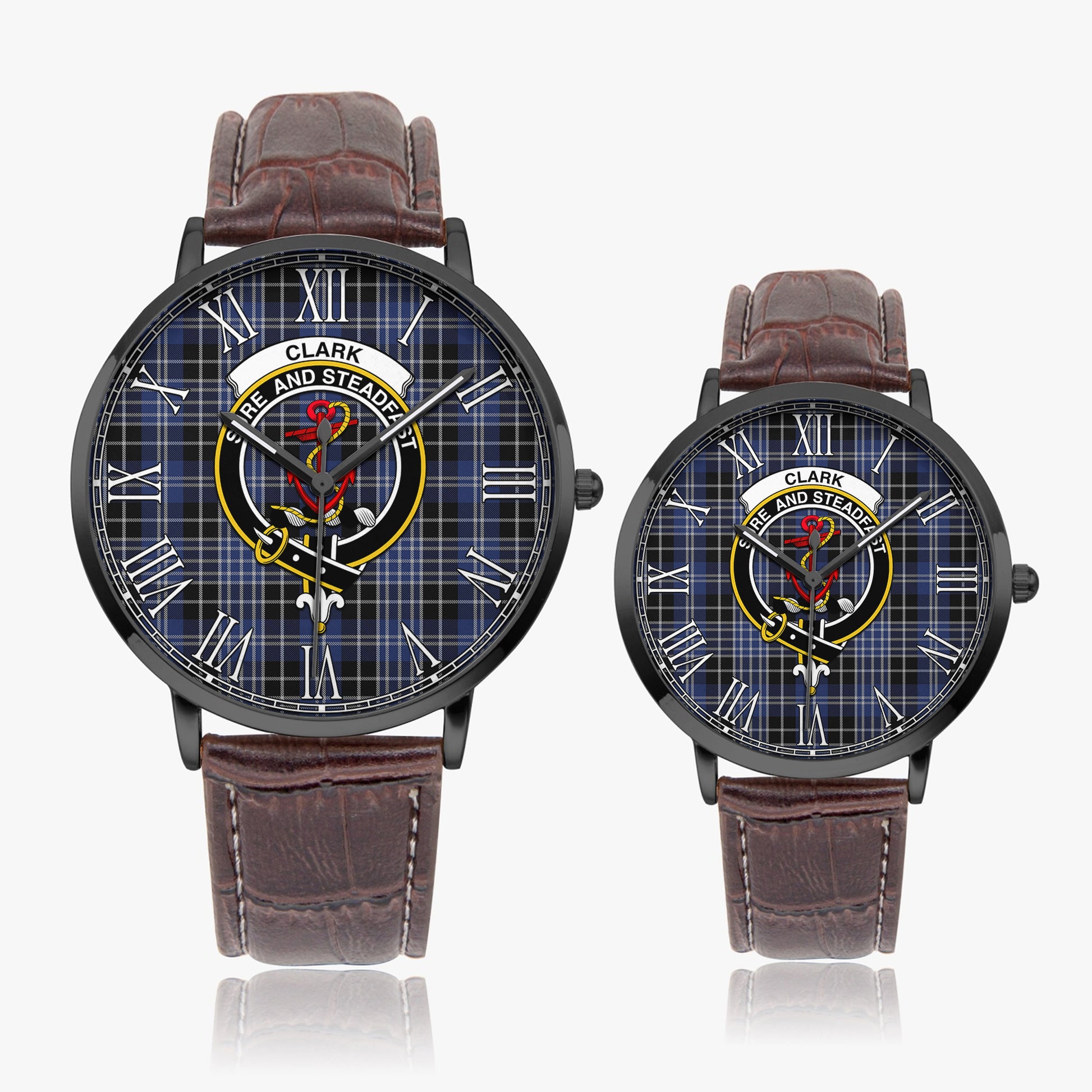 Clark Tartan Family Crest Leather Strap Quartz Watch - Tartanvibesclothing