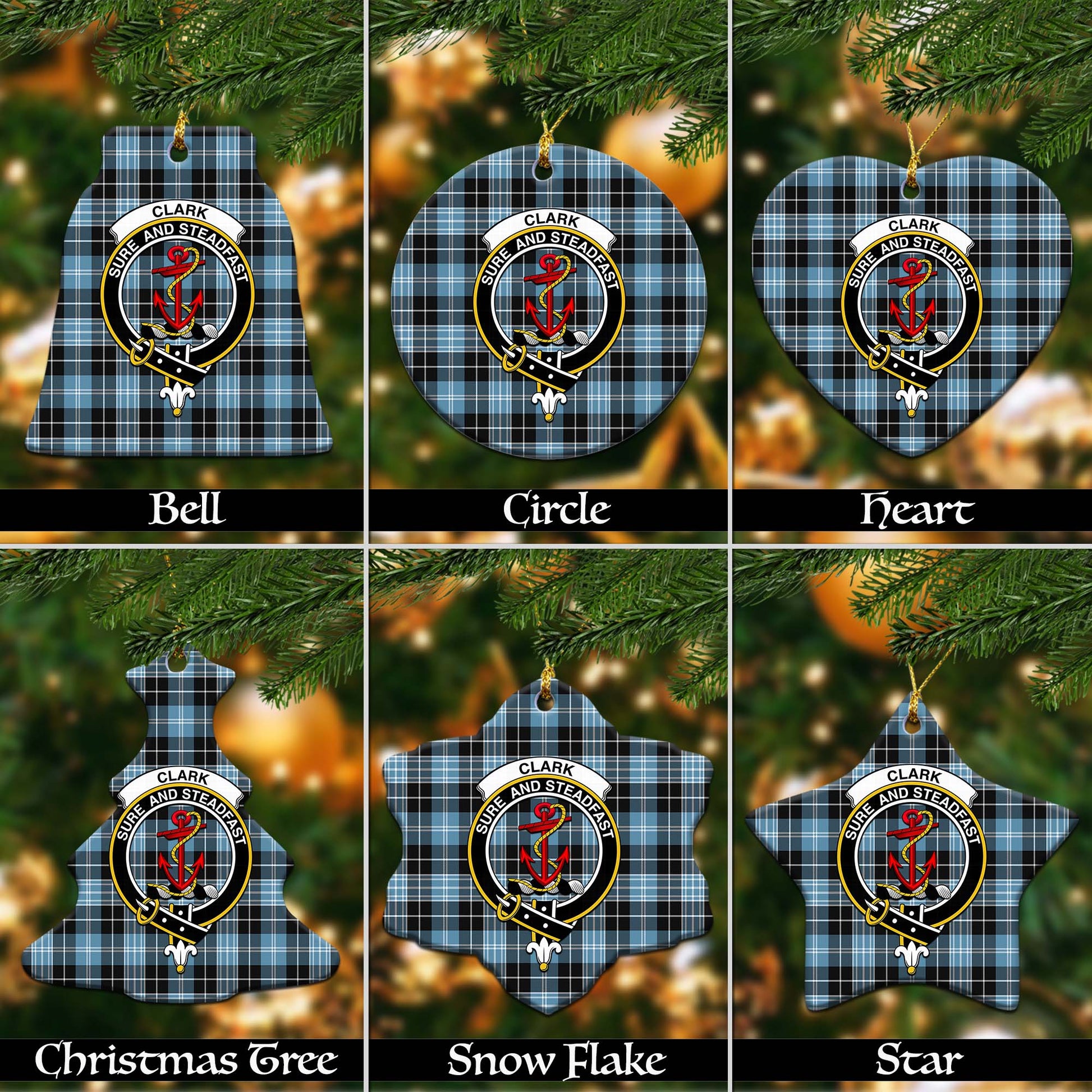 Clark Ancient Tartan Christmas Ornaments with Family Crest Ceramic Bell Pack 1: ornament * 1 piece - Tartanvibesclothing