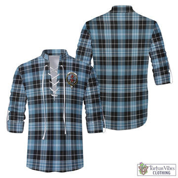 Clark Ancient Tartan Men's Scottish Traditional Jacobite Ghillie Kilt Shirt with Family Crest