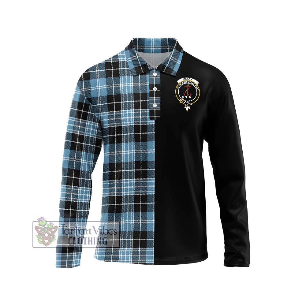 Clark Ancient Tartan Long Sleeve Polo Shirt with Family Crest and Half Of Me Style Unisex - Tartanvibesclothing Shop