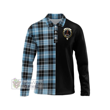 Clark Ancient Tartan Long Sleeve Polo Shirt with Family Crest and Half Of Me Style