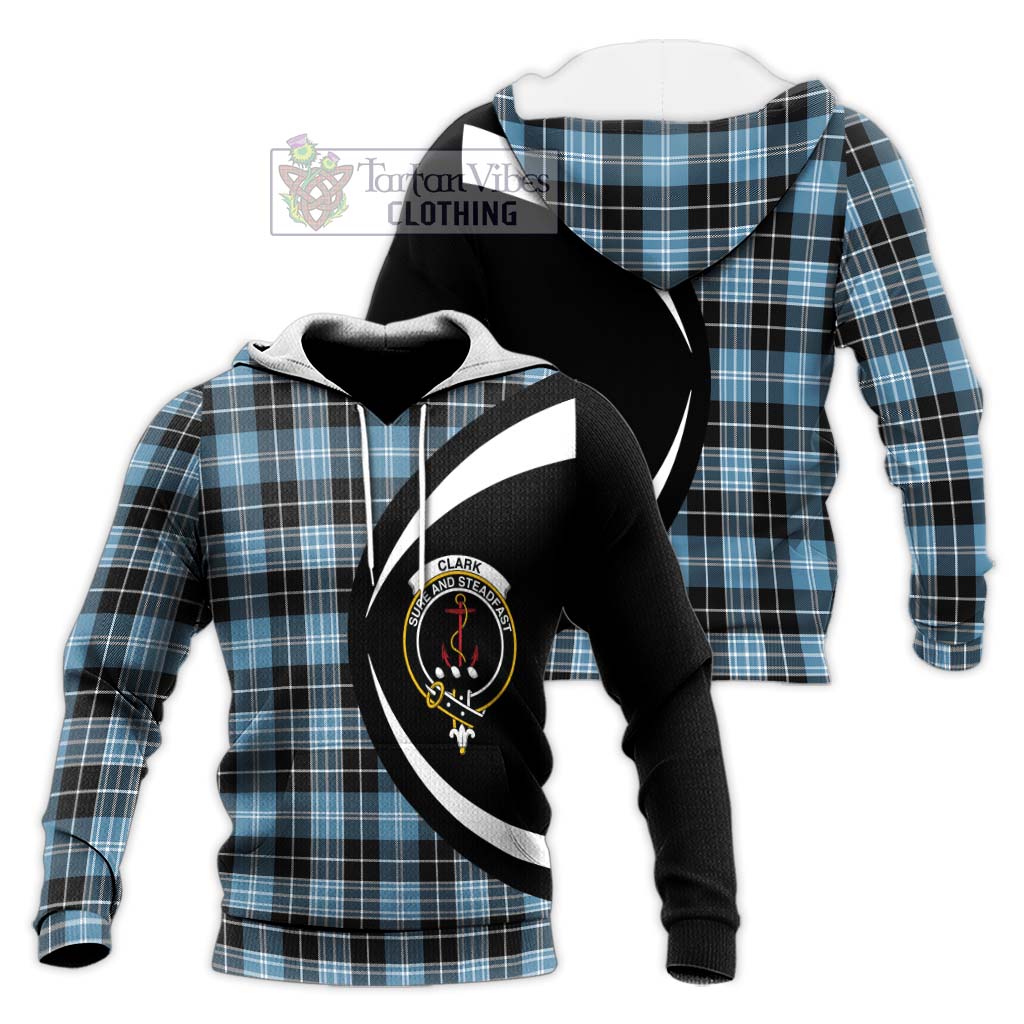 Clark Ancient Tartan Knitted Hoodie with Family Crest Circle Style Unisex Knitted Pullover Hoodie - Tartan Vibes Clothing