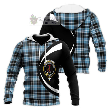 Clark Ancient Tartan Knitted Hoodie with Family Crest Circle Style