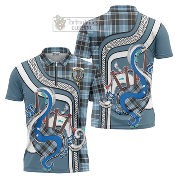 Clark Ancient Tartan Zipper Polo Shirt with Epic Bagpipe Style