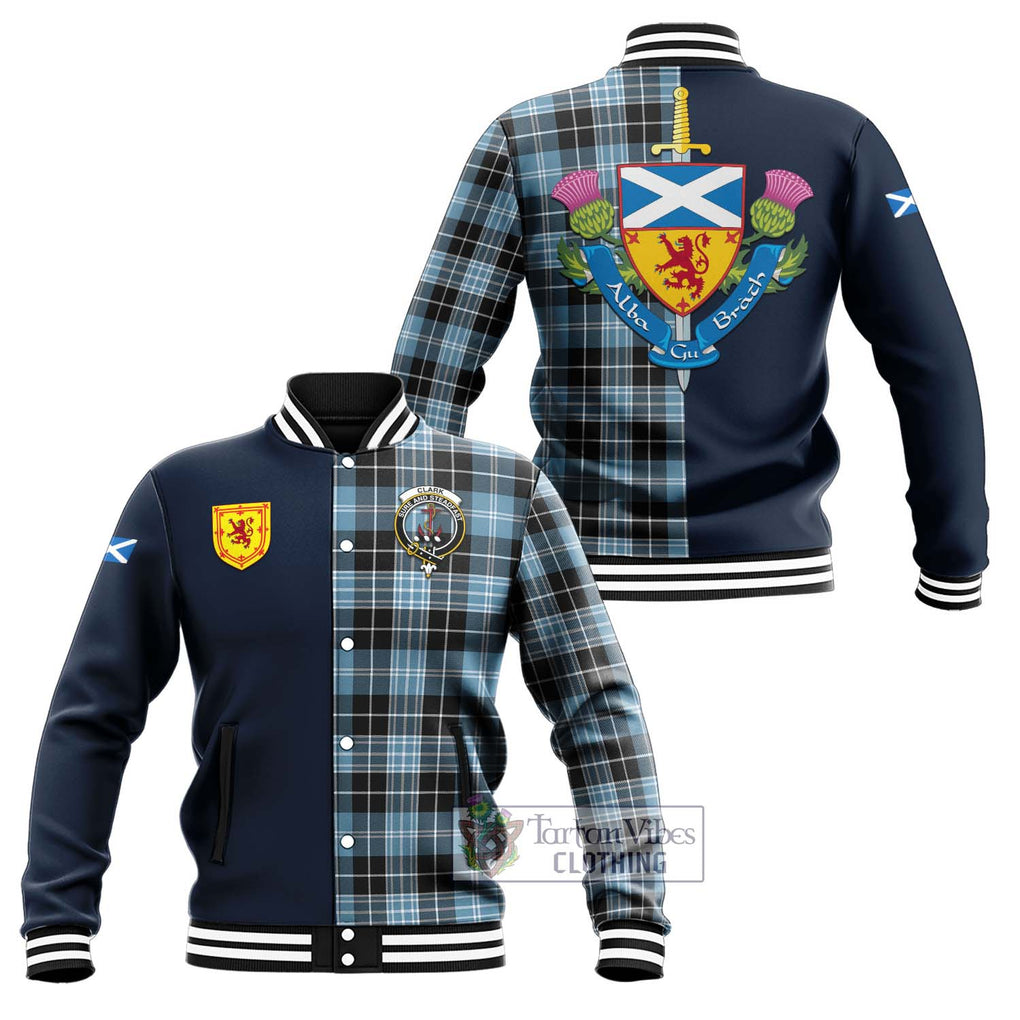 Tartan Vibes Clothing Clark Ancient Tartan Baseball Jacket with Scottish Lion Royal Arm Half Style