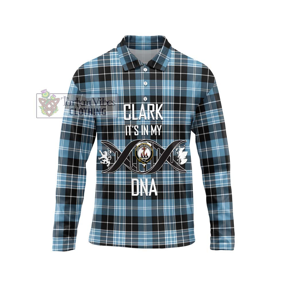 Clark Ancient Tartan Long Sleeve Polo Shirt with Family Crest DNA In Me Style Unisex - Tartanvibesclothing Shop