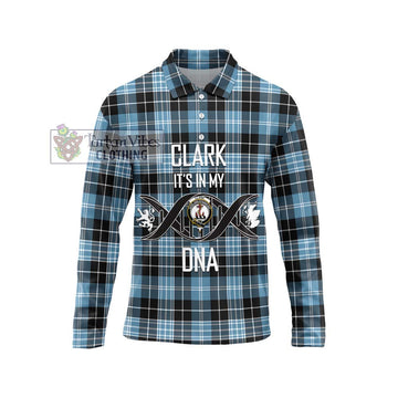 Clark Ancient Tartan Long Sleeve Polo Shirt with Family Crest DNA In Me Style