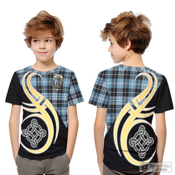 Clark Ancient Tartan Kid T-Shirt with Family Crest and Celtic Symbol Style