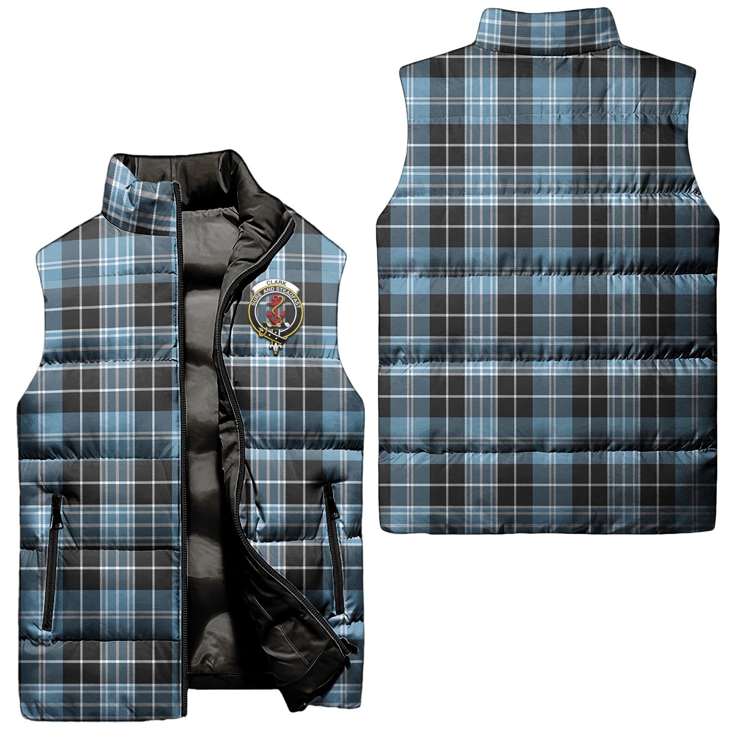 Clark Ancient Tartan Sleeveless Puffer Jacket with Family Crest Unisex - Tartanvibesclothing