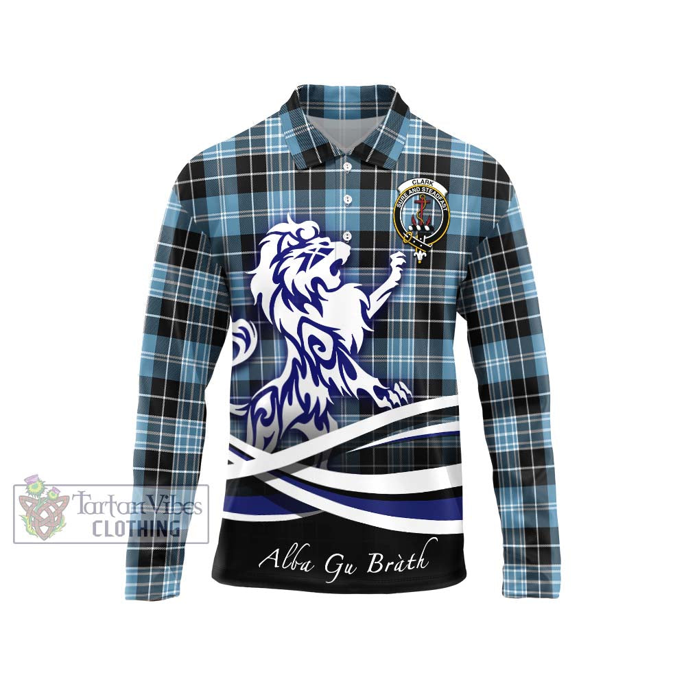 Clark Ancient Tartan Long Sleeve Polo Shirt with Alba Gu Brath Regal Lion Emblem Unisex - Tartanvibesclothing Shop