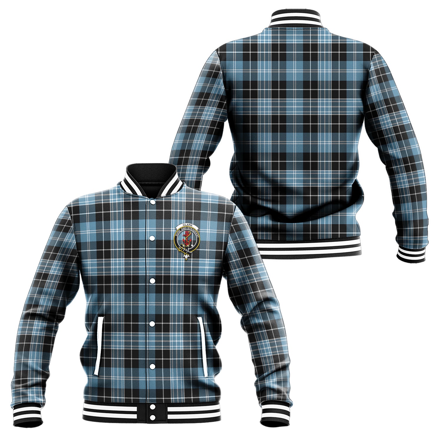 Clark Ancient Tartan Baseball Jacket with Family Crest Unisex - Tartan Vibes Clothing