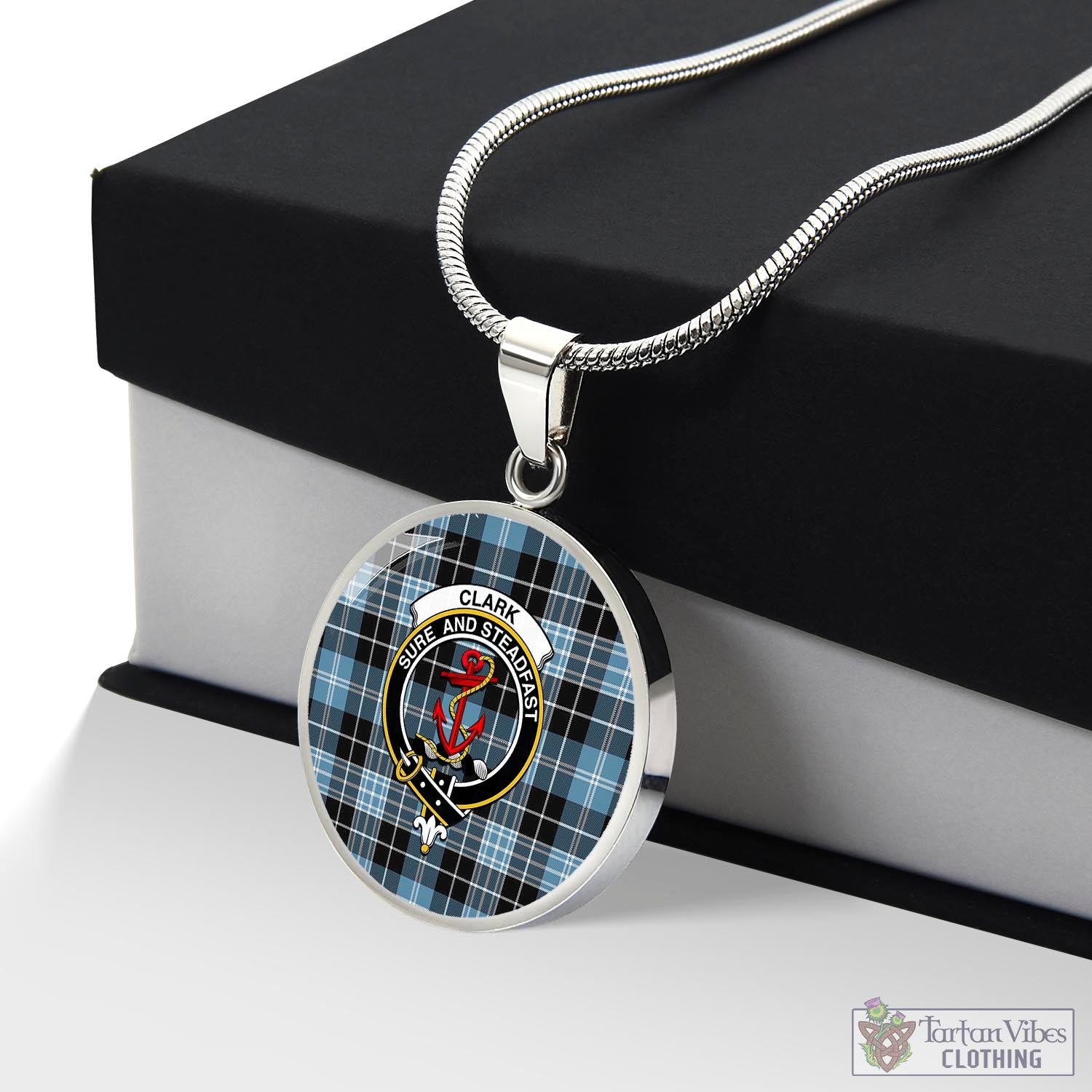 Tartan Vibes Clothing Clark Ancient Tartan Circle Necklace with Family Crest