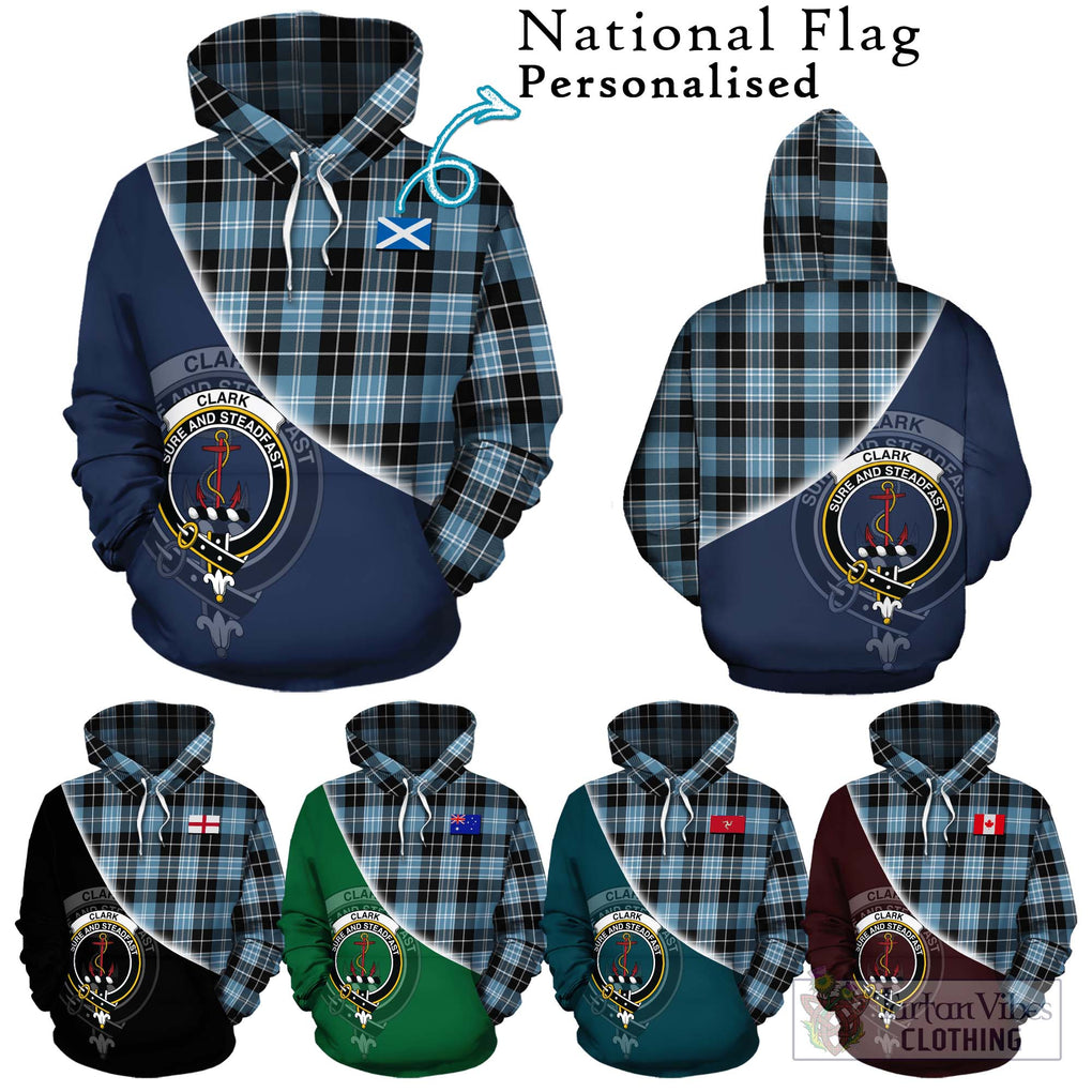 Clark Ancient Tartan Hoodie with Personalised National Flag and Family Crest Half Style Zip Hoodie - Tartanvibesclothing Shop