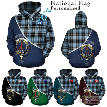 Clark Ancient Tartan Hoodie with Personalised National Flag and Family Crest Half Style