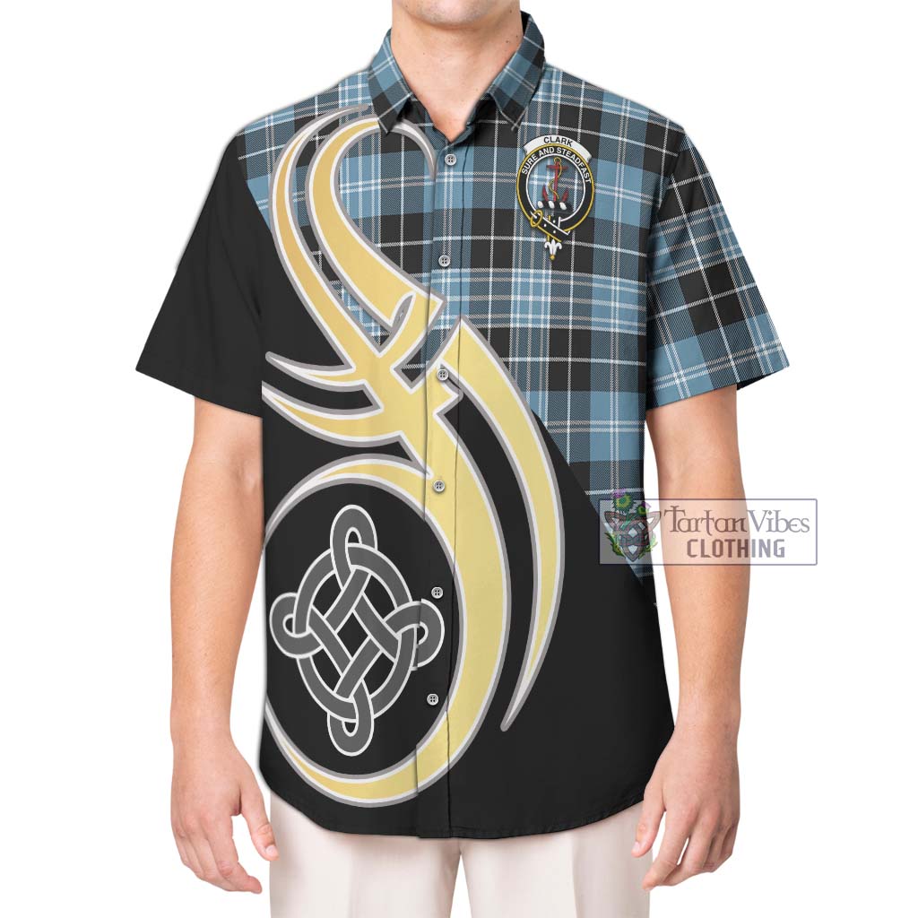 Clark Ancient Tartan Short Sleeve Button Shirt with Family Crest and Celtic Symbol Style Kid - Tartan Vibes Clothing