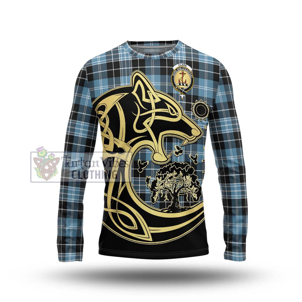 Clark Ancient Tartan Long Sleeve T-Shirt with Family Crest Celtic Wolf Style Unisex - Tartan Vibes Clothing