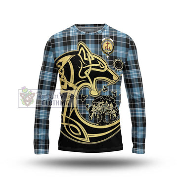 Clark Ancient Tartan Long Sleeve T-Shirt with Family Crest Celtic Wolf Style