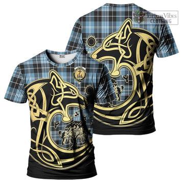 Clark Ancient Tartan T-Shirt with Family Crest Celtic Wolf Style