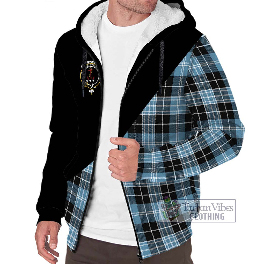 Clark Ancient Tartan Sherpa Hoodie with Family Crest and Military Logo Style Unisex S - Tartanvibesclothing Shop