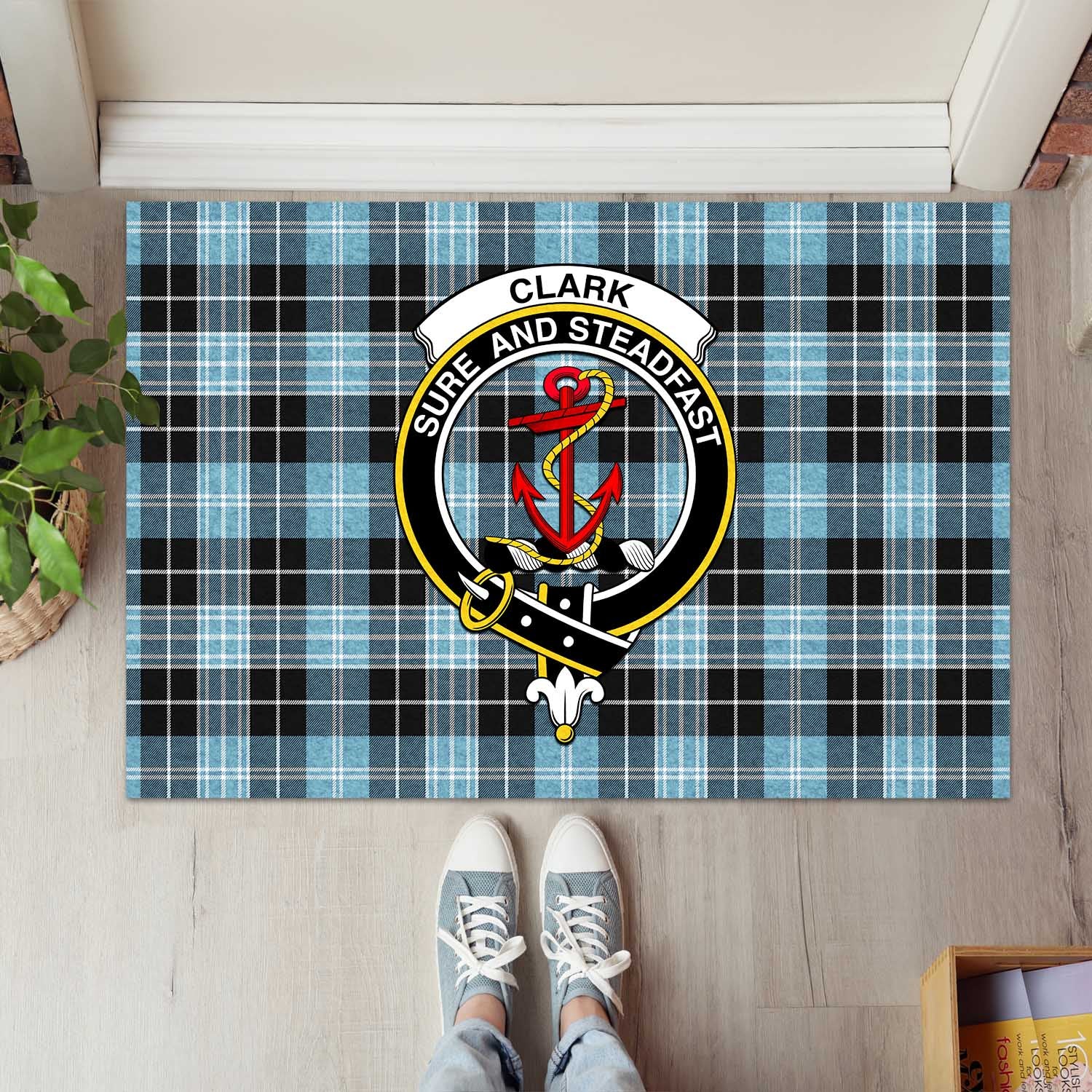 Clark Ancient Tartan Door Mat with Family Crest - Tartanvibesclothing