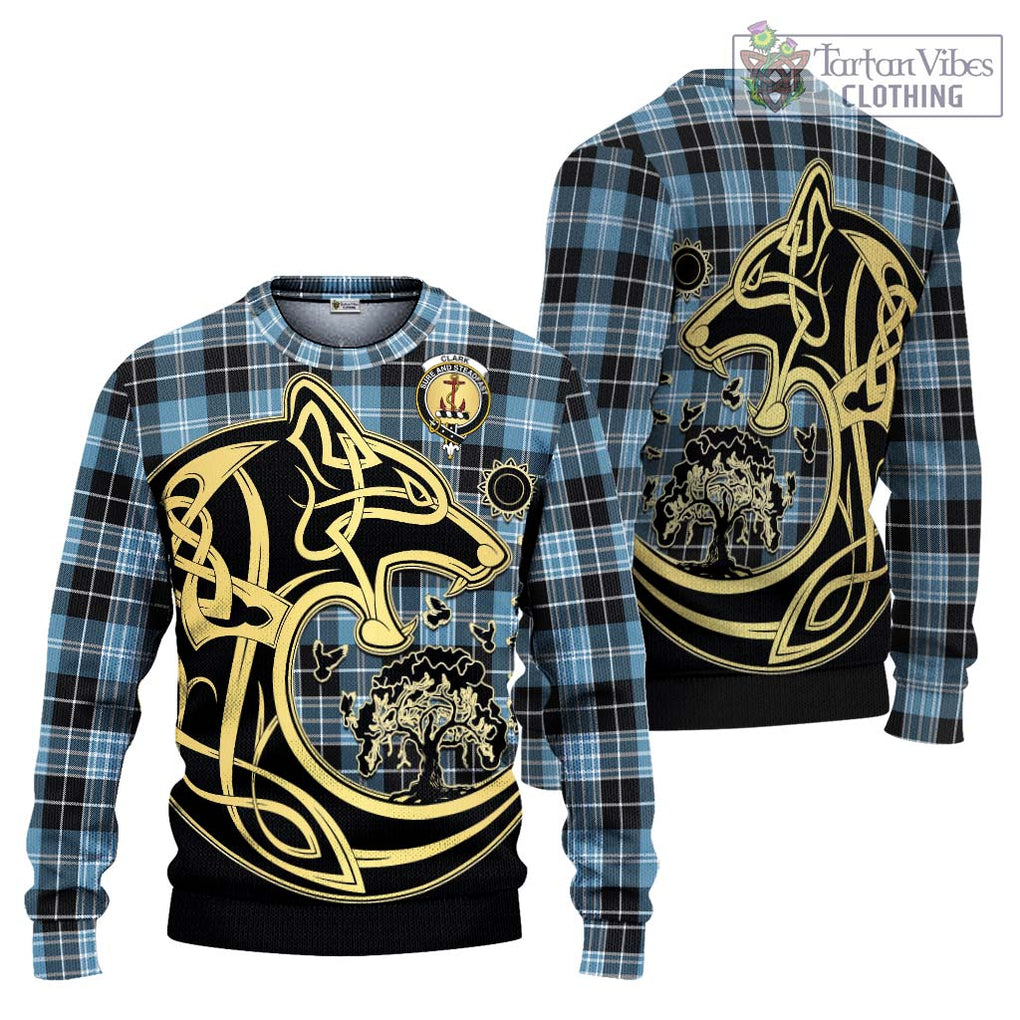 Clark Ancient Tartan Knitted Sweater with Family Crest Celtic Wolf Style Unisex - Tartan Vibes Clothing