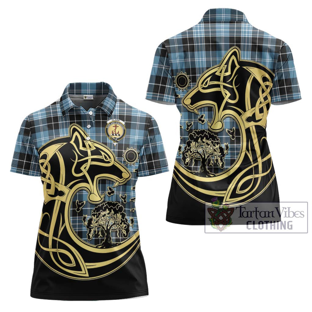 Clark Ancient Tartan Women's Polo Shirt with Family Crest Celtic Wolf Style Women - Tartanvibesclothing Shop