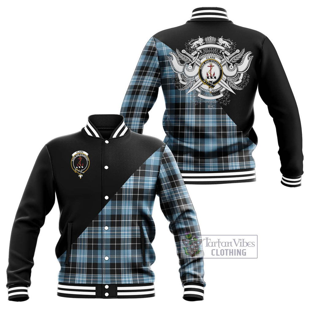 Clark Ancient Tartan Baseball Jacket with Family Crest and Military Logo Style Unisex - Tartanvibesclothing Shop