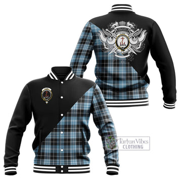 Clark Ancient Tartan Baseball Jacket with Family Crest and Military Logo Style