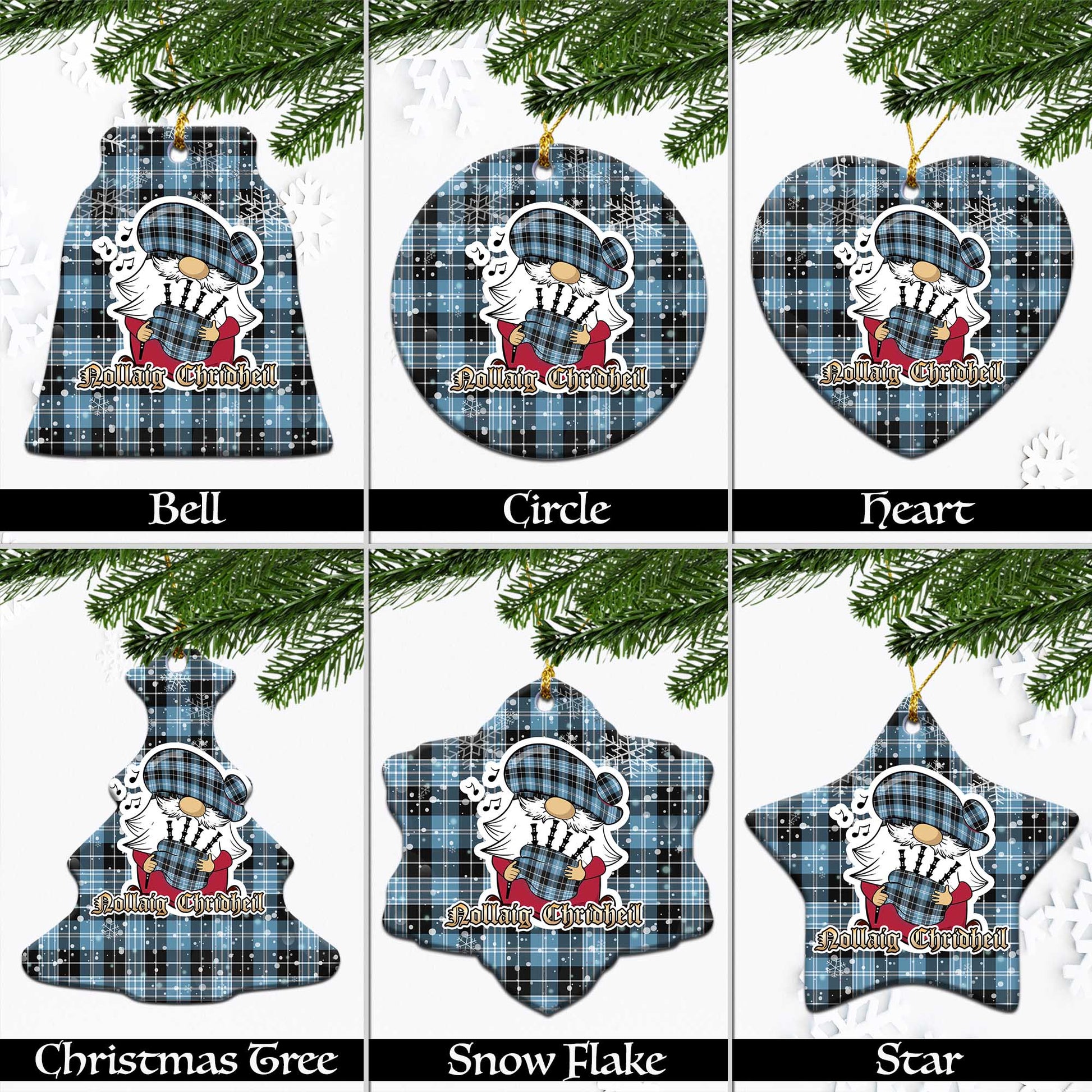 Clark Ancient Tartan Christmas Ornaments with Scottish Gnome Playing Bagpipes Ceramic - Tartanvibesclothing