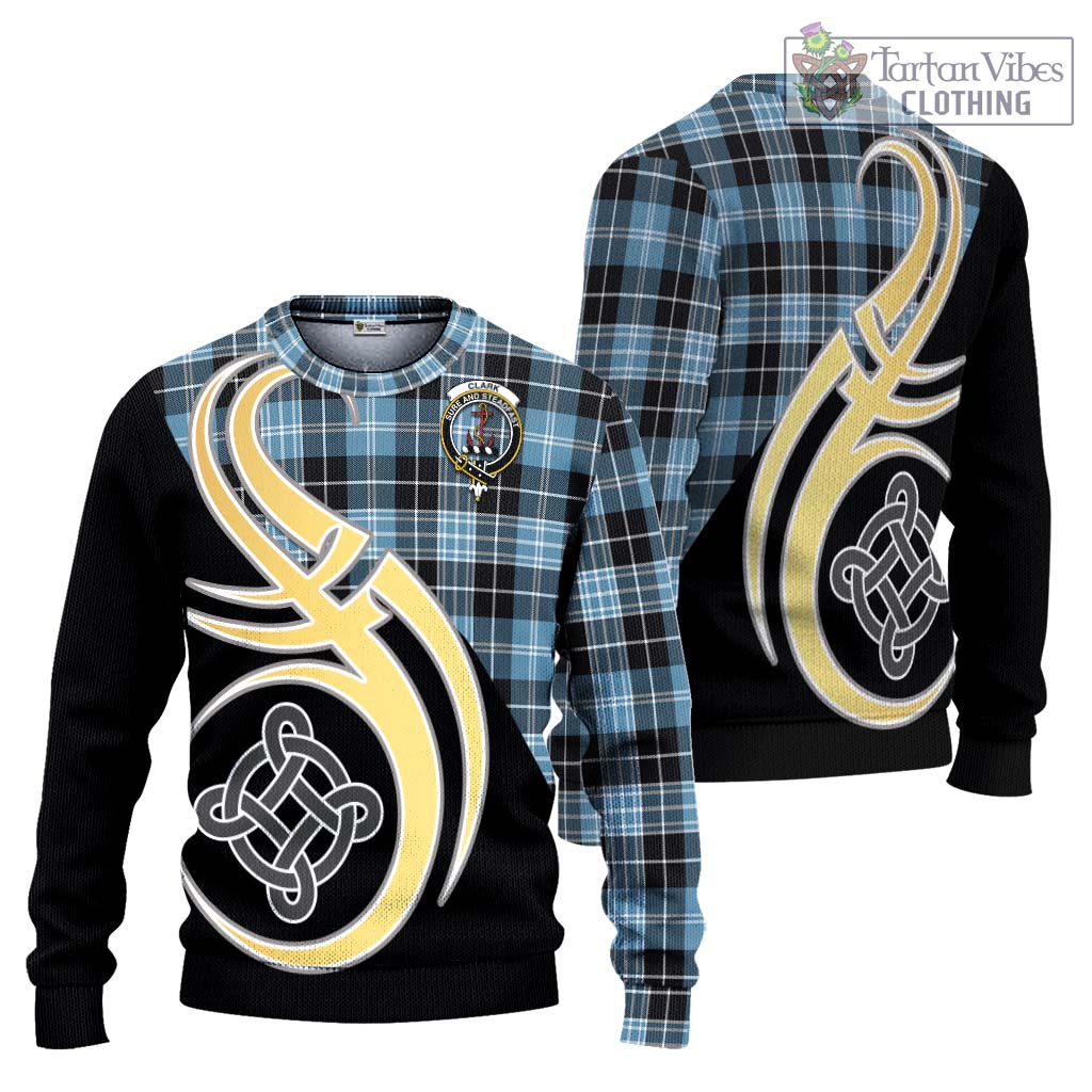 Clark Ancient Tartan Knitted Sweater with Family Crest and Celtic Symbol Style Unisex - Tartan Vibes Clothing