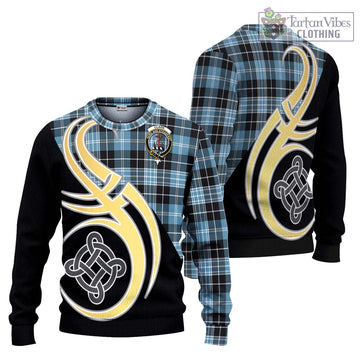 Clark Ancient Tartan Ugly Sweater with Family Crest and Celtic Symbol Style