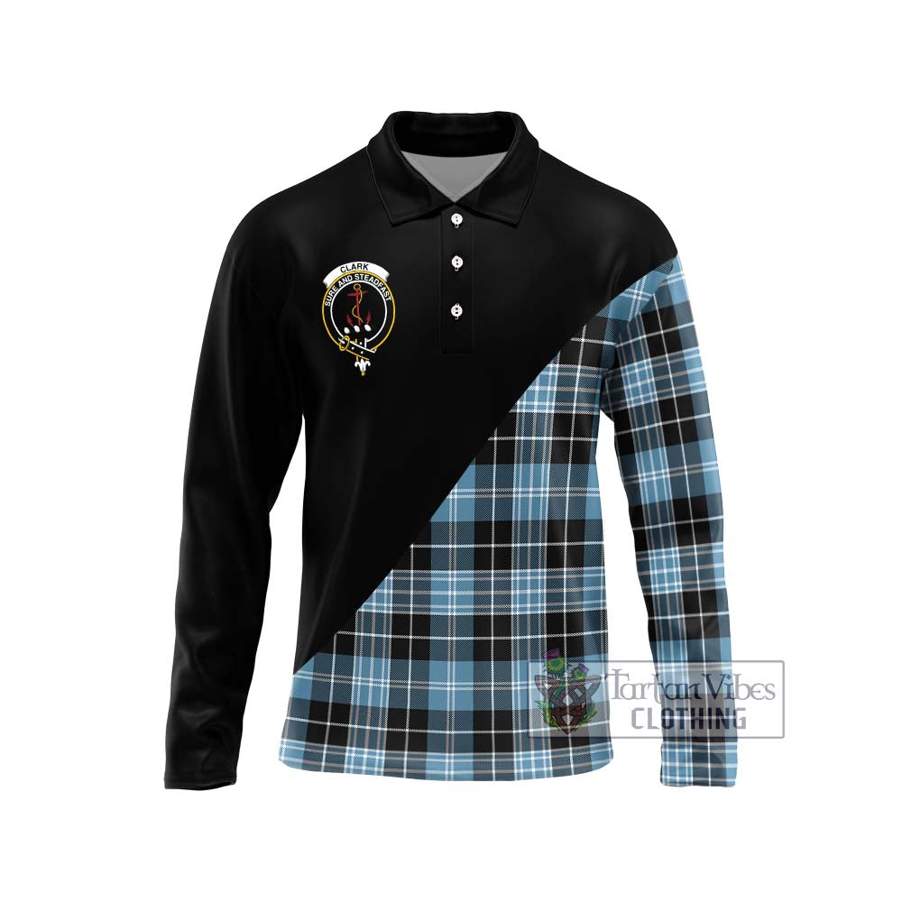 Clark Ancient Tartan Long Sleeve Polo Shirt with Family Crest and Military Logo Style Unisex - Tartanvibesclothing Shop