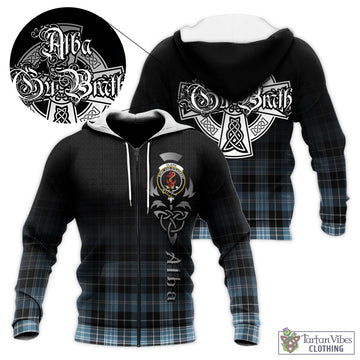 Clark Ancient Tartan Knitted Hoodie Featuring Alba Gu Brath Family Crest Celtic Inspired