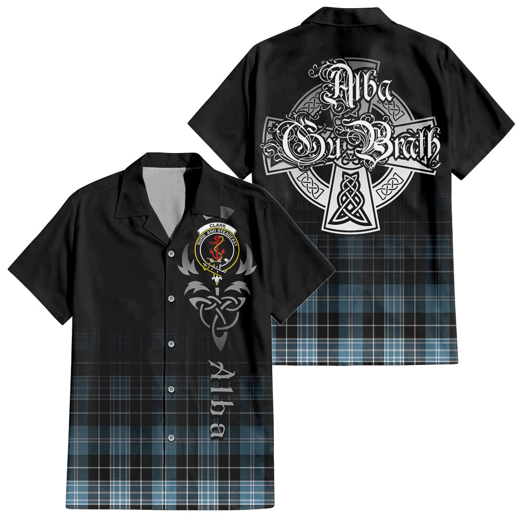 Tartan Vibes Clothing Clark Ancient Tartan Short Sleeve Button Up Featuring Alba Gu Brath Family Crest Celtic Inspired