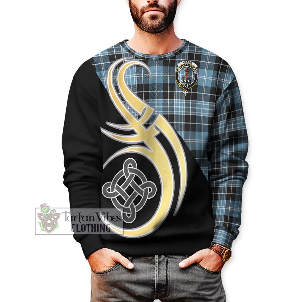 Clark Ancient Tartan Sweatshirt with Family Crest and Celtic Symbol Style Unisex - Tartan Vibes Clothing