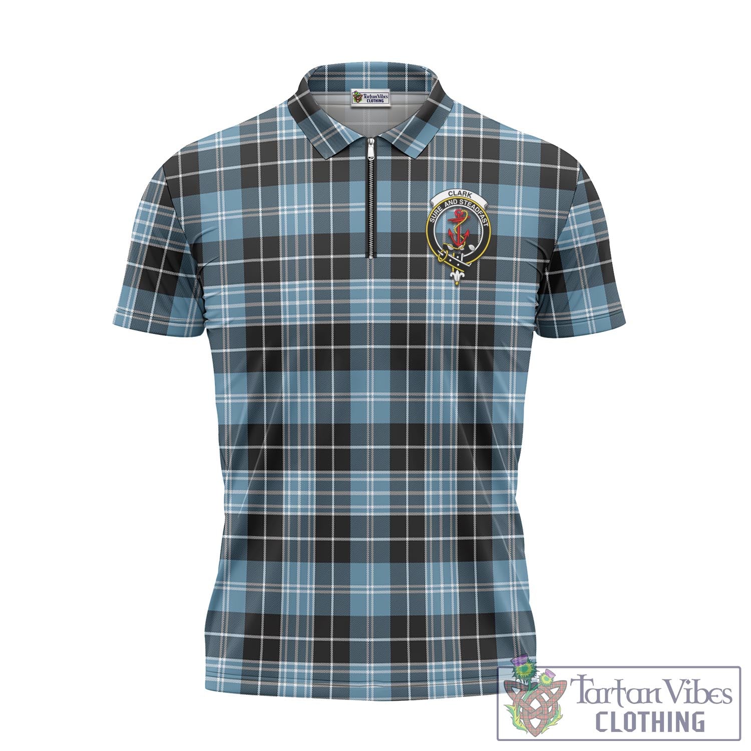 Tartan Vibes Clothing Clark Ancient Tartan Zipper Polo Shirt with Family Crest