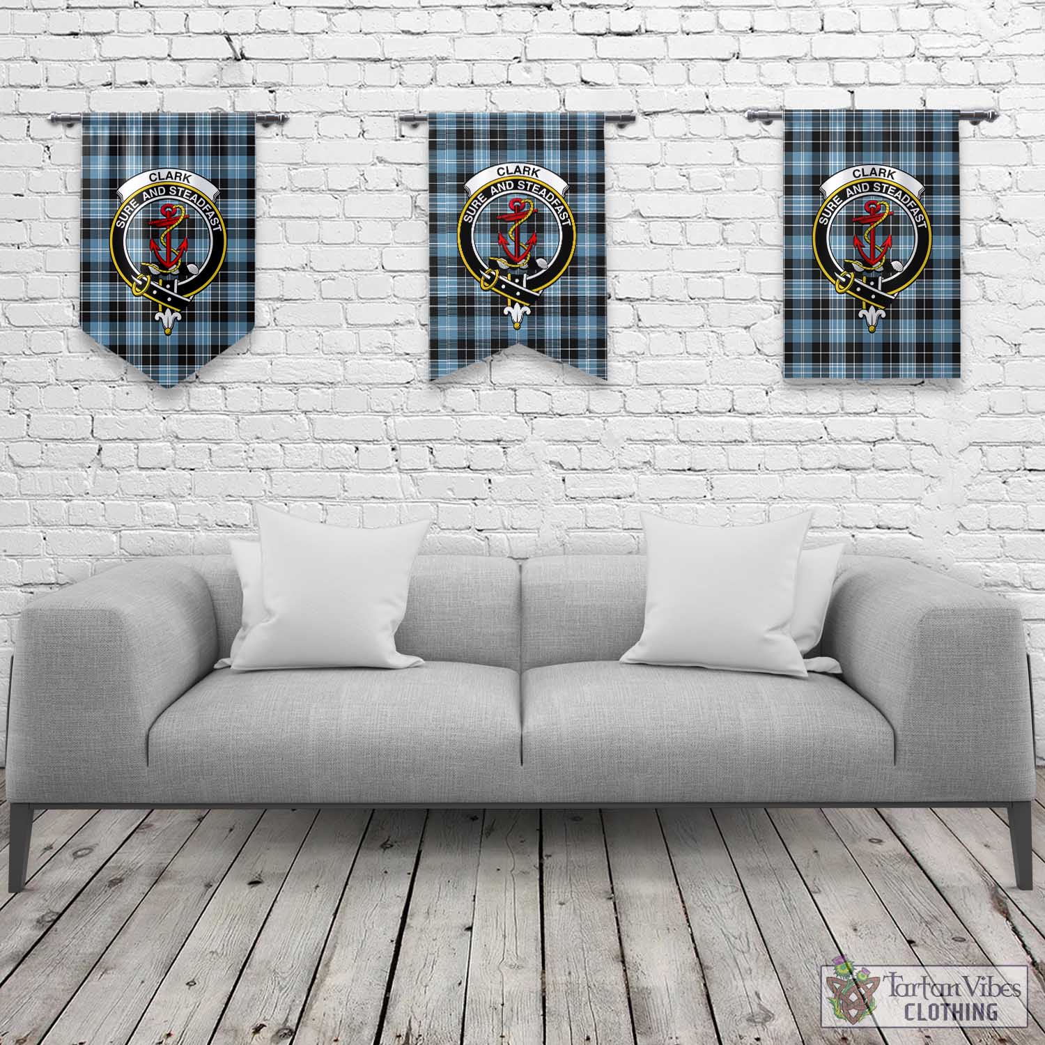 Tartan Vibes Clothing Clark Ancient Tartan Gonfalon, Tartan Banner with Family Crest