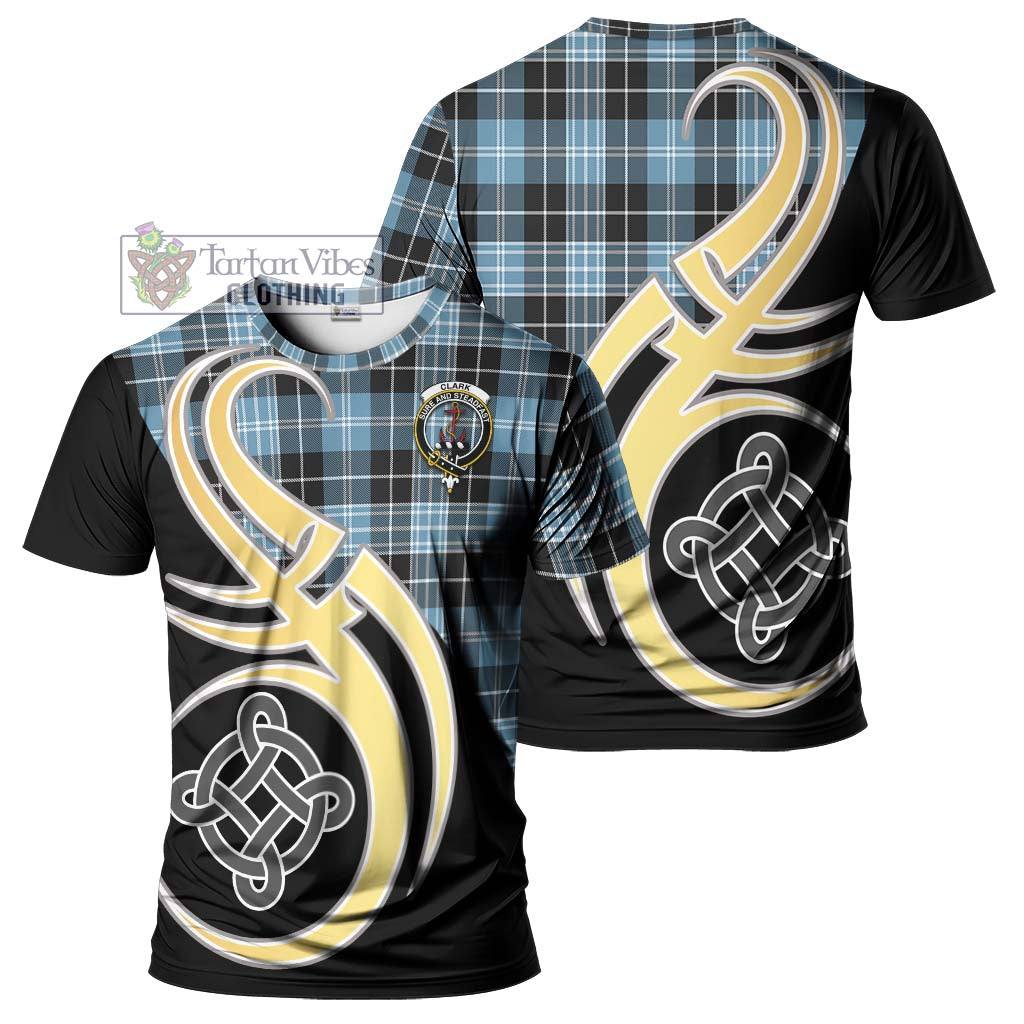 Tartan Vibes Clothing Clark Ancient Tartan T-Shirt with Family Crest and Celtic Symbol Style