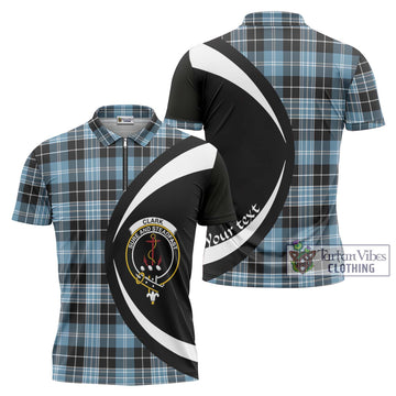 Clark Ancient Tartan Zipper Polo Shirt with Family Crest Circle Style