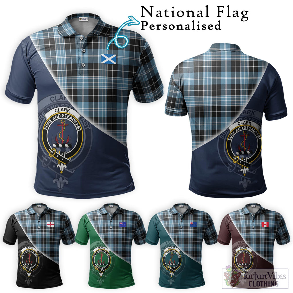 Clark Ancient Tartan Polo Shirt with Personalised National Flag and Family Crest Half Style Maroon - Tartanvibesclothing Shop