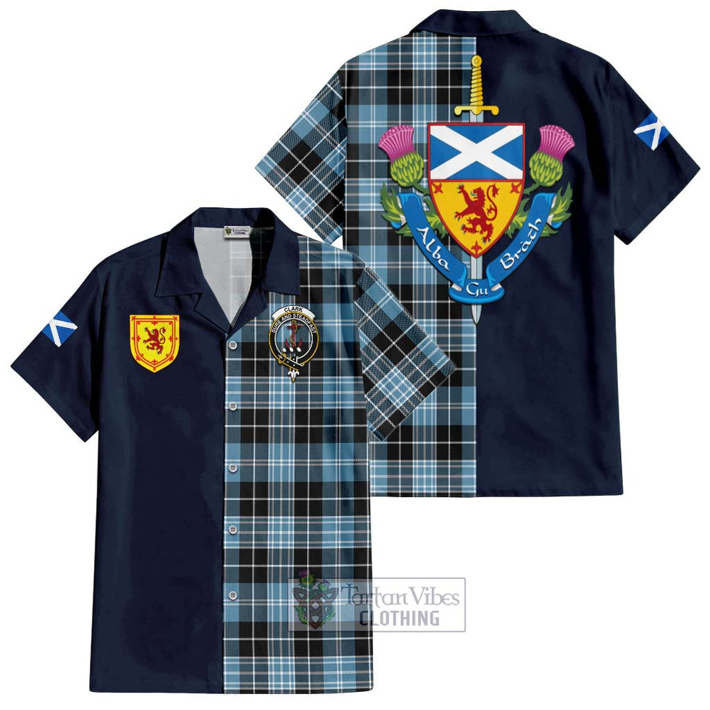 Tartan Vibes Clothing Clark Ancient Tartan Short Sleeve Button Shirt with Scottish Lion Royal Arm Half Style