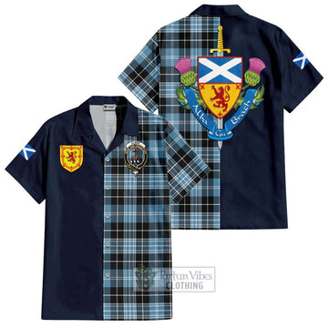 Clark Ancient Tartan Short Sleeve Button Shirt Alba with Scottish Lion Royal Arm Half Style