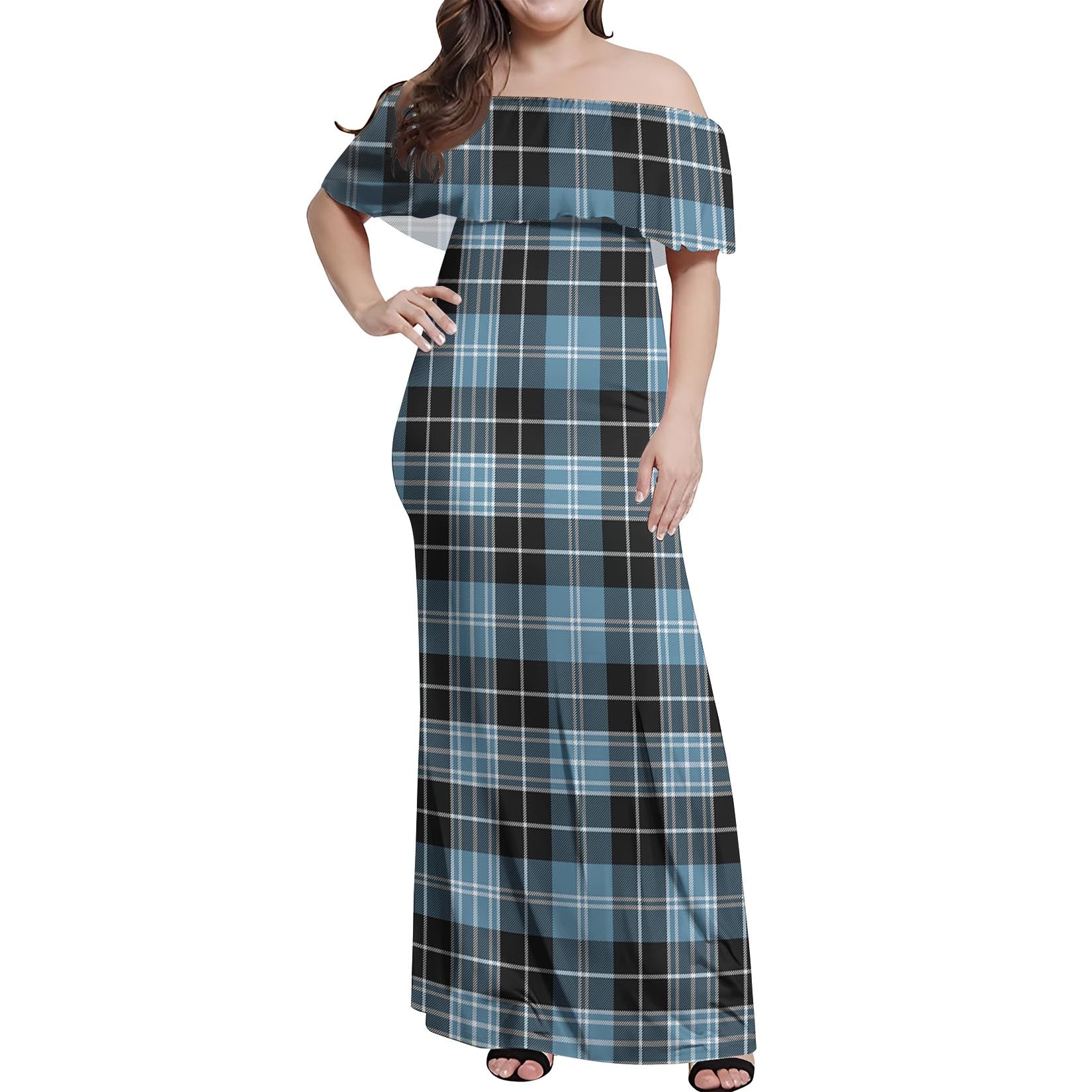 Clark Ancient Tartan Off Shoulder Long Dress Women's Dress - Tartanvibesclothing